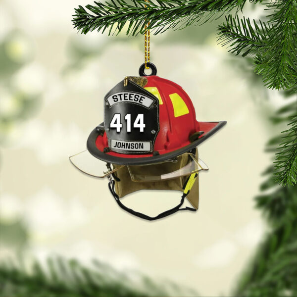 Personalized Firefighter Helmet Flat Acrylic Christmas Ornament