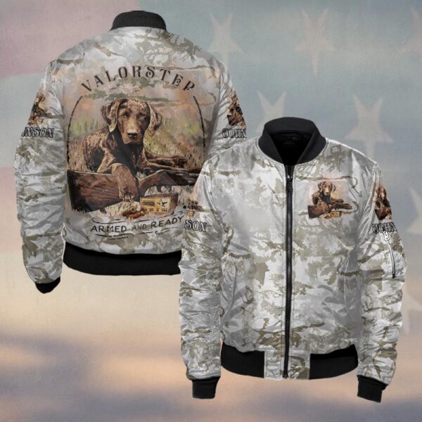 Custom Name Hunting Dog Armed & Ready Camo #DQH0246 - Bomber Jacket