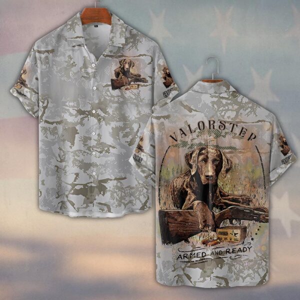 Custom Name Hunting Dog Armed & Ready Camo #DQH0246 - Short Sleeve Button Shirt