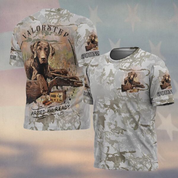 Custom Name Hunting Dog Armed & Ready Camo #DQH0246 - T-shirt