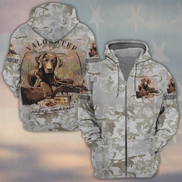 Custom Name Hunting Dog Armed & Ready Camo #DQH0246 - Zip Hoodie