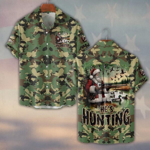 Custom Name He's Hunting Santa Hunting Season #DQH0251 - Short Sleeve Button Shirt