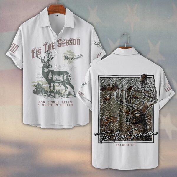 Custom Name ’Tis The Season Hunting Christmas #DQH0252 - Short Sleeve Button Shirt