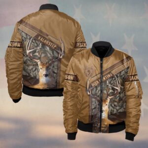 Custom Name Deer Hunting Leather Camo #DQH0254 - Bomber Jacket