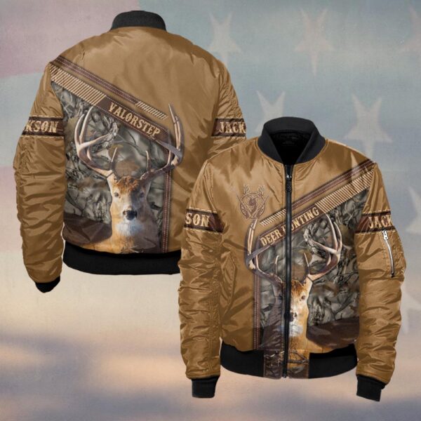 Custom Name Deer Hunting Leather Camo #DQH0254 - Bomber Jacket