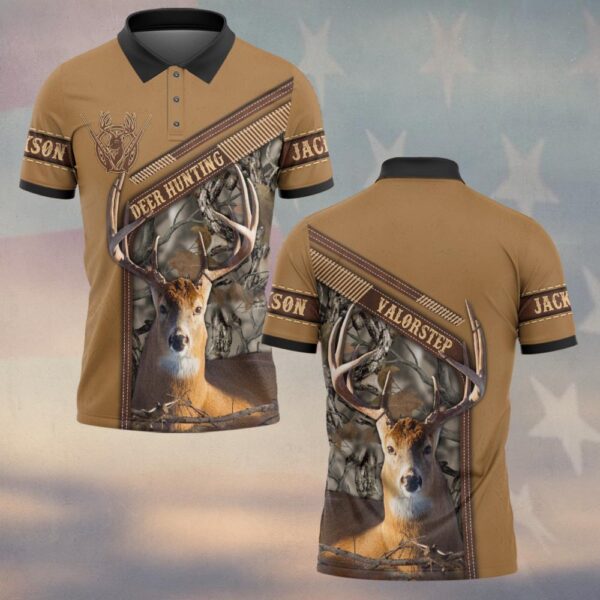 Custom Name Deer Hunting Leather Camo #DQH0254 - Polo