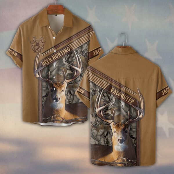 Custom Name Deer Hunting Leather Camo #DQH0254 - Short Sleeve Button Shirt