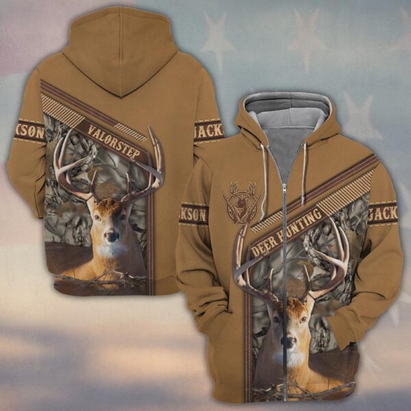 Custom Name Deer Hunting Leather Camo #DQH0254 - Zip Hoodie