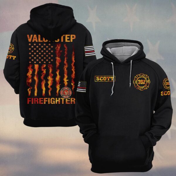 Custom Name & Number Firefighter Flag of Flames #DQH0257 - Hoodie
