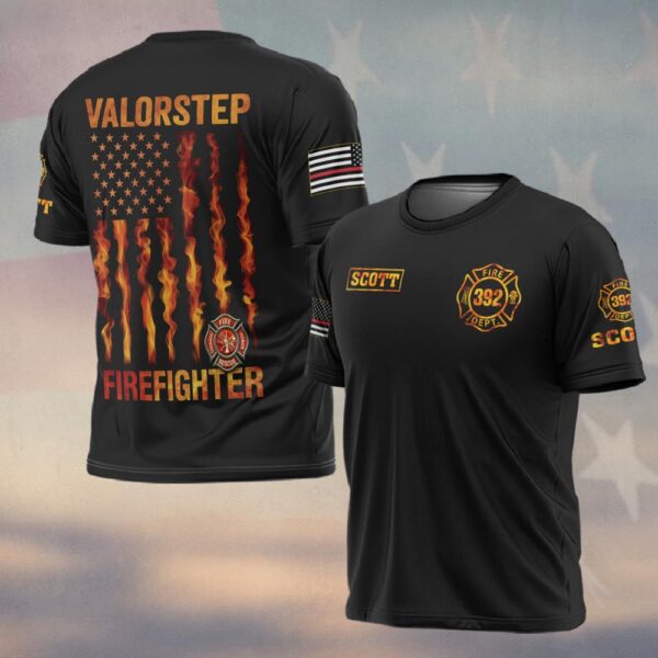 Custom Name Firefighter Flag of Flames #DQH0257 - T-shirt