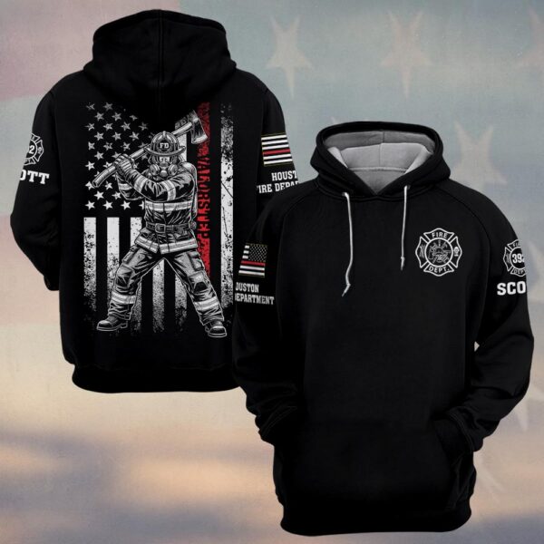 Custom Name & Number & Department  Red Line Defender Firefighter #DQH0259 - Hoodie