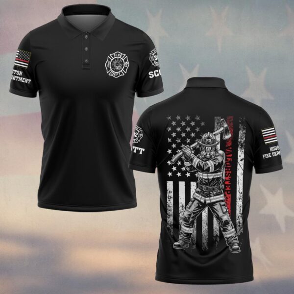 Custom Name & Number & Department  Red Line Defender Firefighter #DQH0259 - Polo