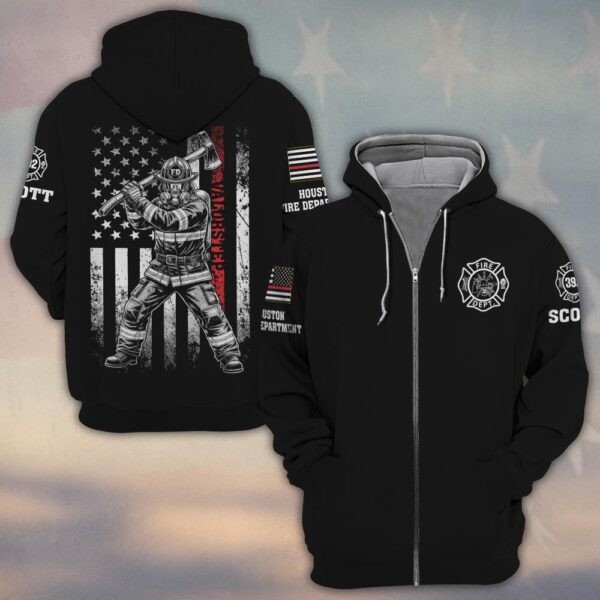 Custom Name & Number & Department  Red Line Defender Firefighter #DQH0259 - Zip Hoodie