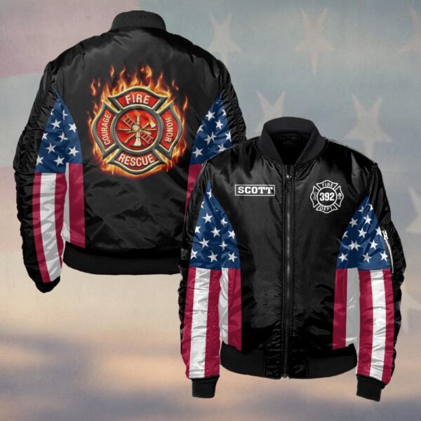 Custom Name & Fire Department & Number Honor Courage Sacrifice American Edition #DQH0263 - Bomber Jacket