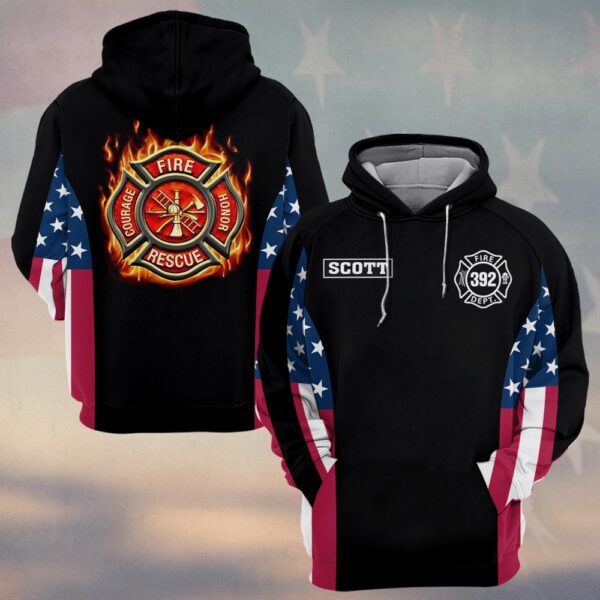 Custom Name & Fire Department & Number Honor Courage Sacrifice American Edition #DQH0263 - Hoodie