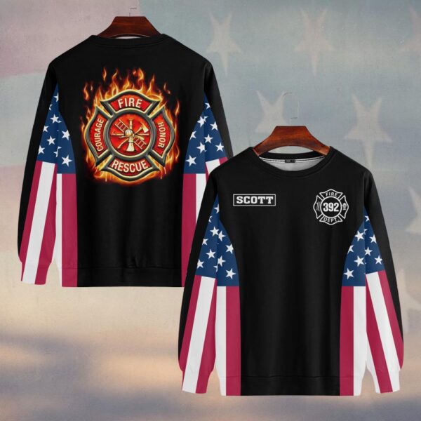 Custom Name & Fire Department & Number Honor Courage Sacrifice American Edition #DQH0263 - Sweatshirt