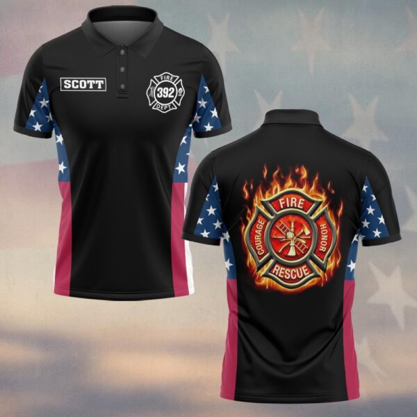 Custom Name & Fire Department & Number Honor Courage Sacrifice American Edition #DQH0263 - Polo