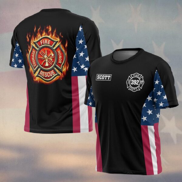 Custom Name & Fire Department & Number Honor Courage Sacrifice American Edition #DQH0263 - T-shirt