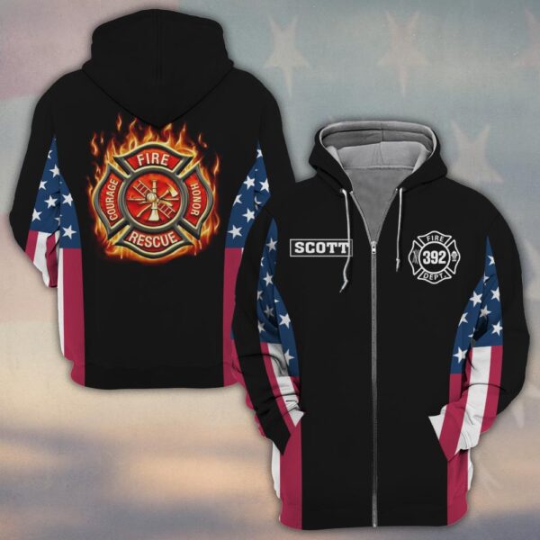 Custom Name & Fire Department & Number Honor Courage Sacrifice American Edition #DQH0263 - Zip Hoodie