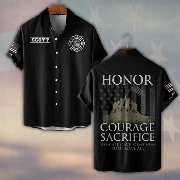 Custom Name & Fire Department Honor Courage Sacrifice Firefighter All Gave Some #DQH0264 - Short Sleeve Button Shirt