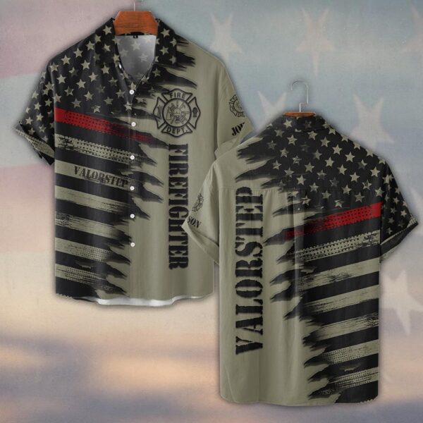 Custom Name Thin Red Line Flag Tatical Edition #DQH0266 - Short Sleeve Button Shirt
