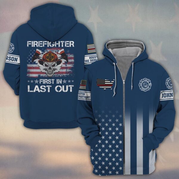 Custom Name & Fire Department Proud to Be First In Firefighter #DQH0269 - Zip Hoodie