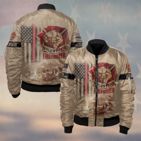 Custom Name & Fire Department Volunteer Firefighter V2 #DQH0270 - Bomber Jacket