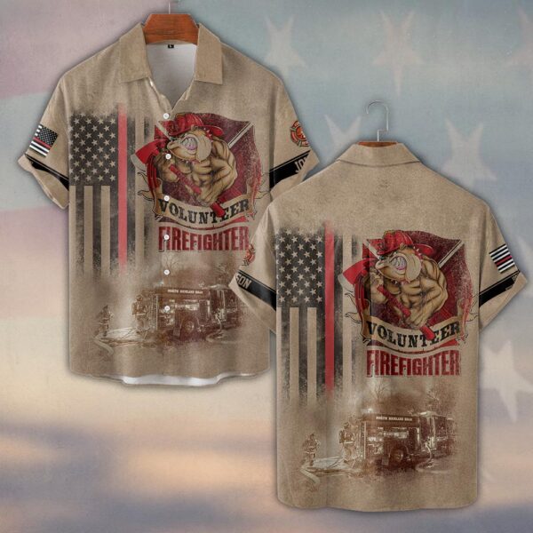 Custom Name & Fire Department Volunteer Firefighter V2 #DQH0270 - Short Sleeve Button Shirt