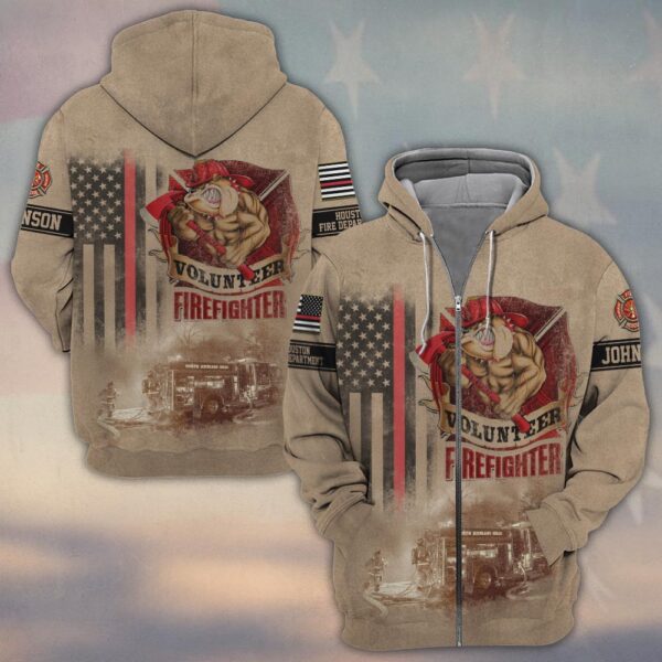 Custom Name & Fire Department Volunteer Firefighter V2 #DQH0270 - Zip Hoodie