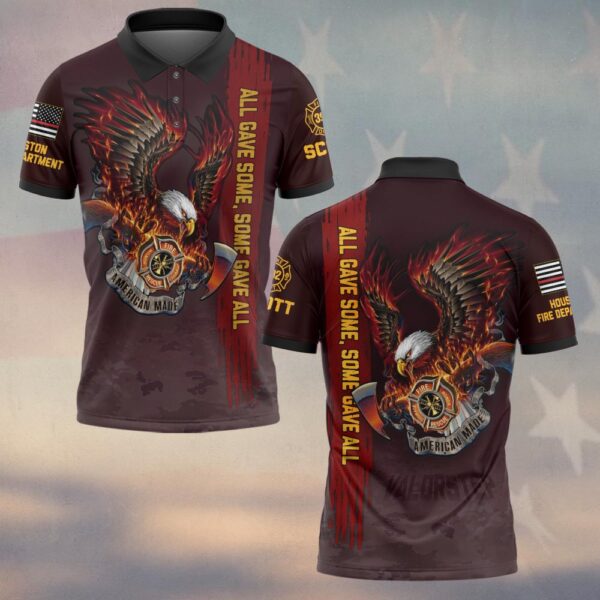 Custom Name & Number & Fire Dept All Gave Some American Made Firefighter Eagle #DQH0271 - Polo