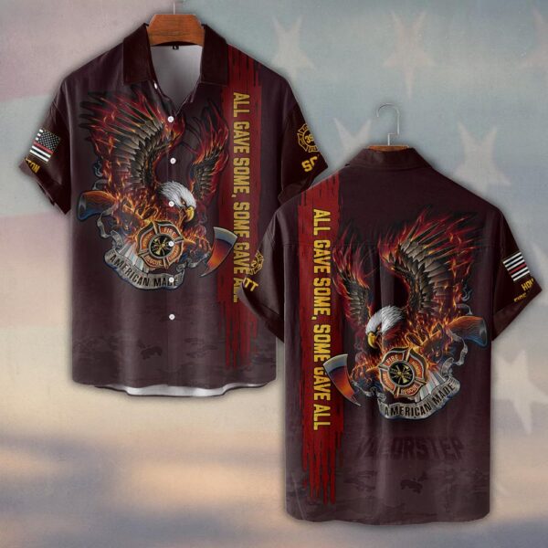 Custom Name & Number & Fire Dept All Gave Some American Made Firefighter Eagle #DQH0271 - Short Sleeve Button Shirt