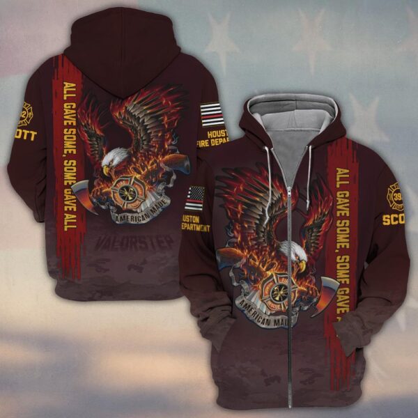 Custom Name & Number & Fire Dept All Gave Some American Made Firefighter Eagle #DQH0271 - Zip Hoodie