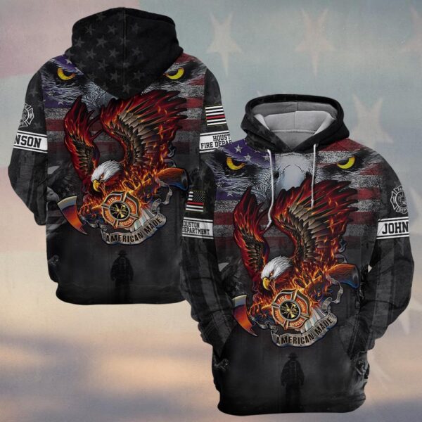 Custom Name & Fire Dept Patriotic Eagle Blaze Firefighter #DQH0273 - Hoodie