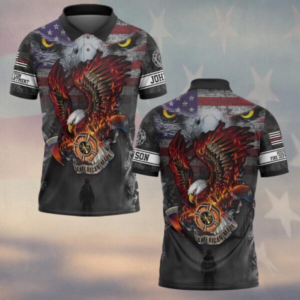 Custom Name & Fire Dept Patriotic Eagle Blaze Firefighter #DQH0273 - Polo