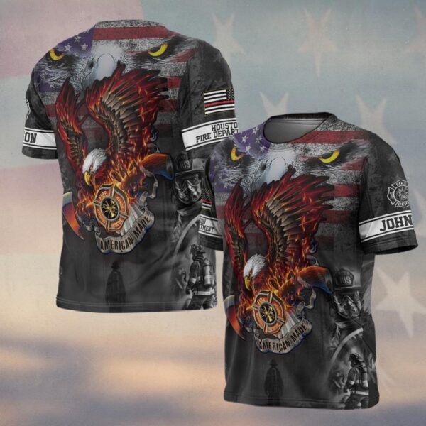 Custom Name & Fire Dept Patriotic Eagle Blaze Firefighter #DQH0273 - T-shirt