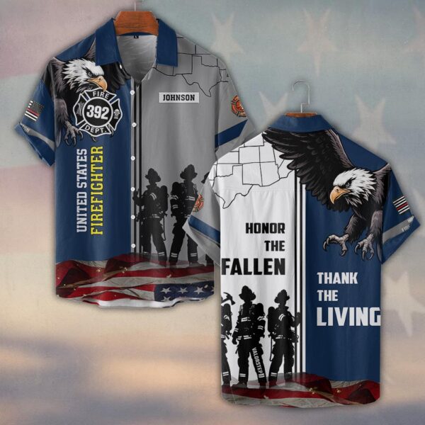 Custom Name & Numbers & Fire Dept Honor the Fallen – Thank the Living Firefighter #DQH0274 - Short Sleeve Button Shirt
