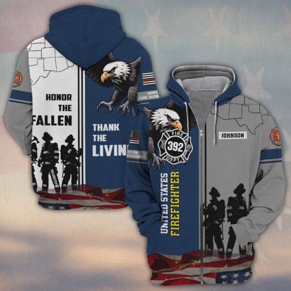 Custom Name & Numbers & Fire Dept Honor the Fallen – Thank the Living Firefighter #DQH0274 - Zip Hoodie
