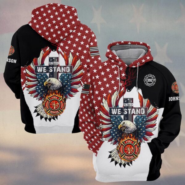 Custom Name & Numbers United We Stand Eagle Edition Firefighter #DQ0276 - Hoodie
