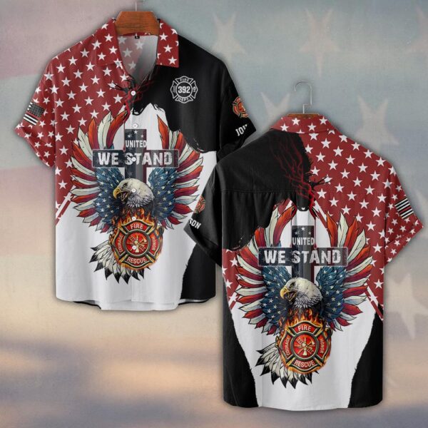 Custom Name & Numbers United We Stand Eagle Edition Firefighter #DQ0276 - Short Sleeve Button Shirt