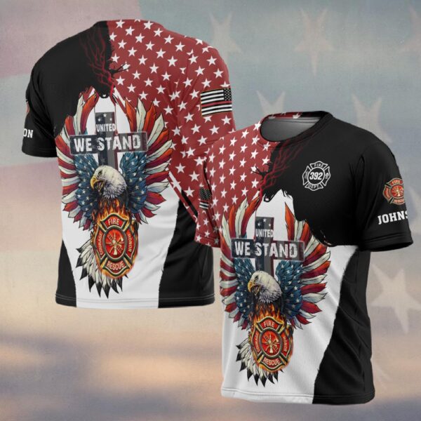 Custom Name & Numbers United We Stand Eagle Edition Firefighter #DQ0276 - T-shirt