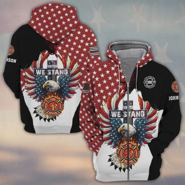 Custom Name & Numbers United We Stand Eagle Edition Firefighter #DQ0276 - Zip Hoodie