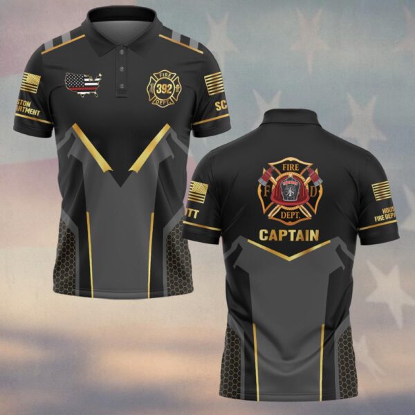 Custom Name & Numbers & Fire Dept & Role The Gold Shield Collection Firefighter #DQH0277 - Polo