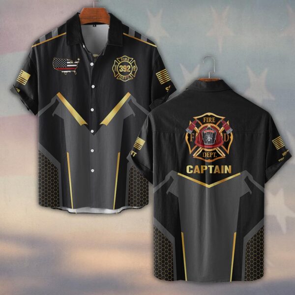 Custom Name & Numbers & Fire Dept & Role The Gold Shield Collection Firefighter #DQH0277 - Short Sleeve Button Shirt