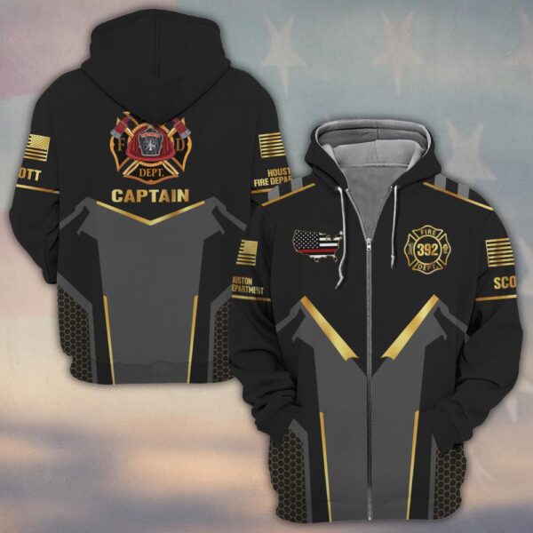 Custom Name & Numbers & Fire Dept & Role The Gold Shield Collection Firefighter #DQH0277 - Zip Hoodie