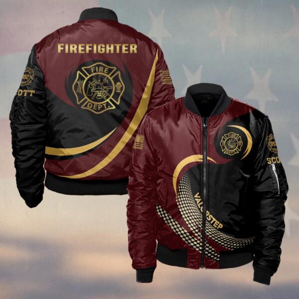Custom Name & Number Line Of Valor Gold Edition Firefighter #DQH0279 - Bomber Jacket