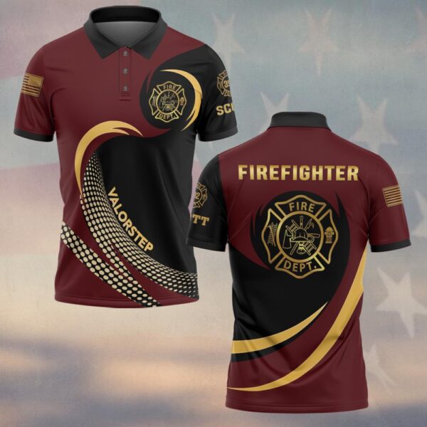 Custom Name & Number Line Of Valor Gold Edition Firefighter #DQH0279 - Polo