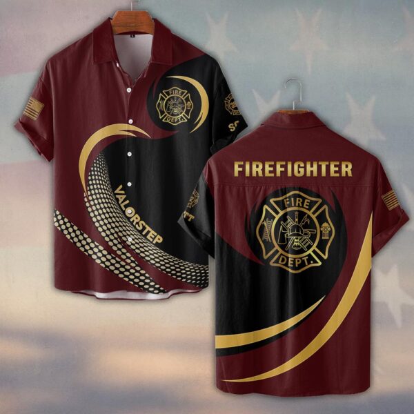 Custom Name & Number Line Of Valor Gold Edition Firefighter #DQH0279 - Short Sleeve Button Shirt