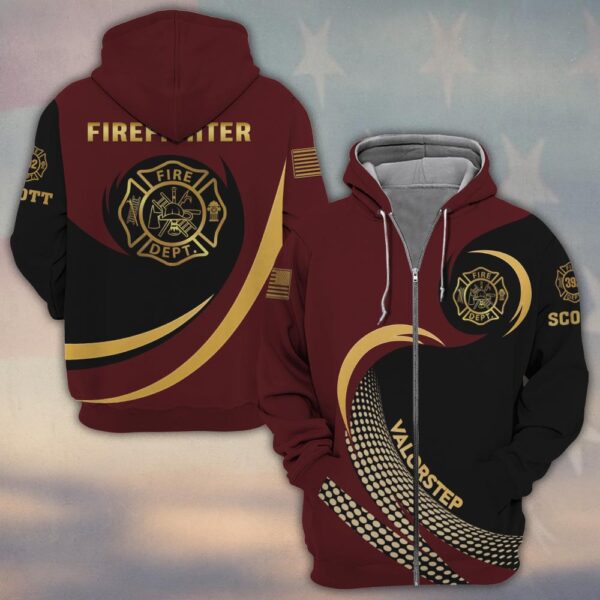 Custom Name & Number Line Of Valor Gold Edition Firefighter #DQH0279 - Zip Hoodie