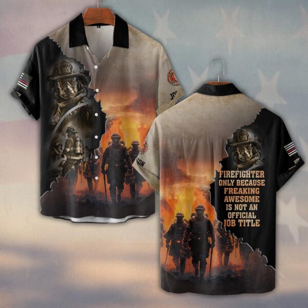 Custom Name & Fire Dept Freaking Awesome Firefighter #DQH0281 - Short Sleeve Button Shirt
