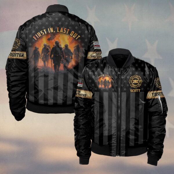 Custom Name, Number & Fire Dept First In – Last Out Shadow Honor Firefighter Jersey #DQH0286 - Bomber Jacket